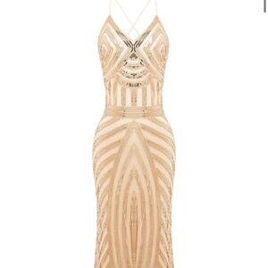 Champagne gold sequin mermaid maxi dress, women’s dress, flapper dress
